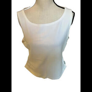👚🐩Boston Proper Ivory Sleeveless Knit Tank Top Pullover Sz PL Machine Washable